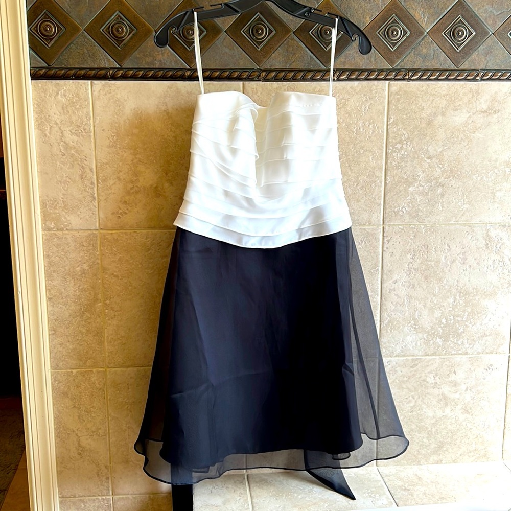 Strapless (comes with straps to add) black and white cocktail dress from WHBM